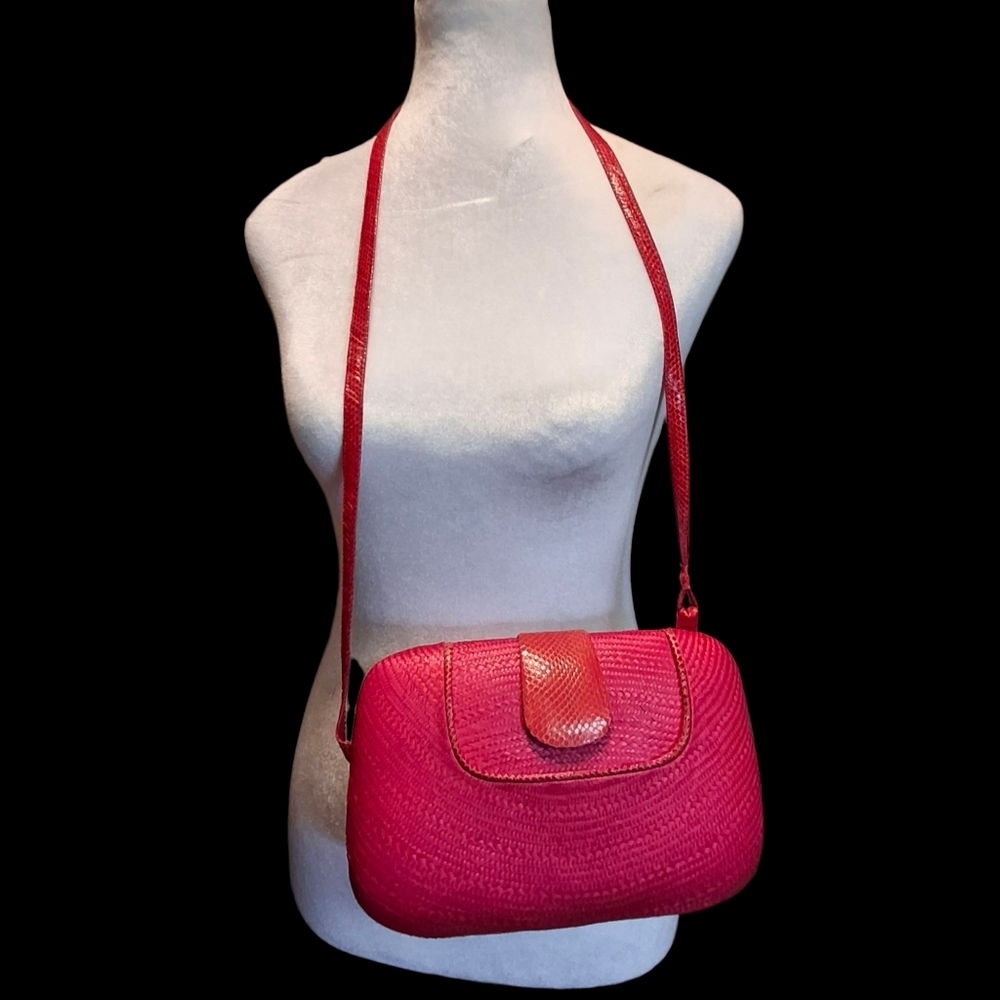 Vanessa Ritter Wicker Woven Pink Hard Sided Crossbody Shoulder Purse Vintage